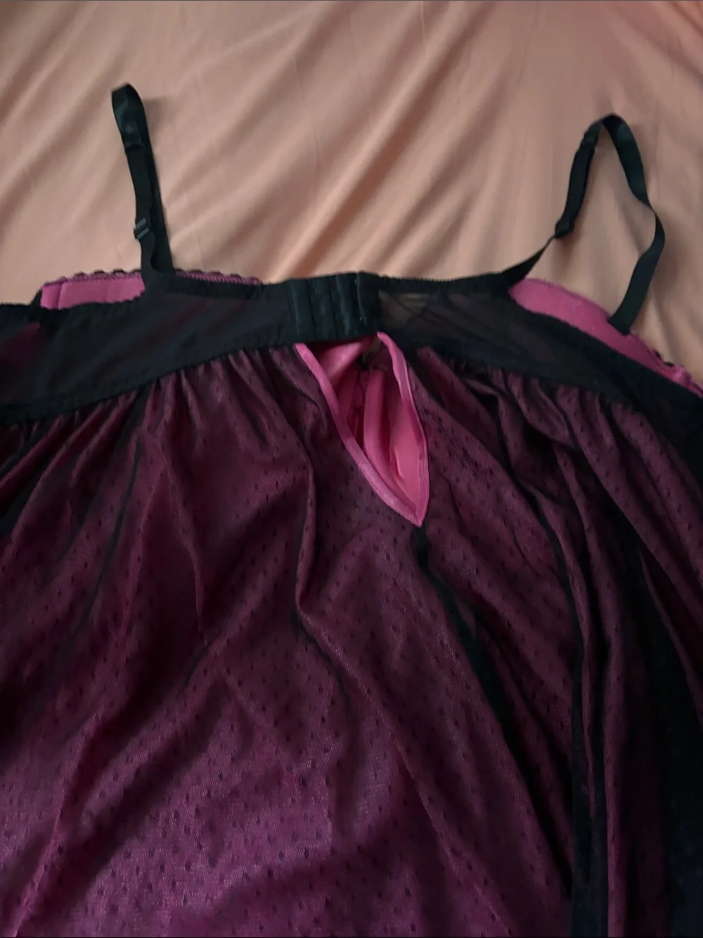 Women’s Satin & Mesh Babydoll Nightdress - Purple - Picture 5 of 5